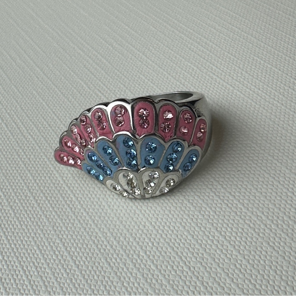 Silver and Pink Ring with Blue Accents